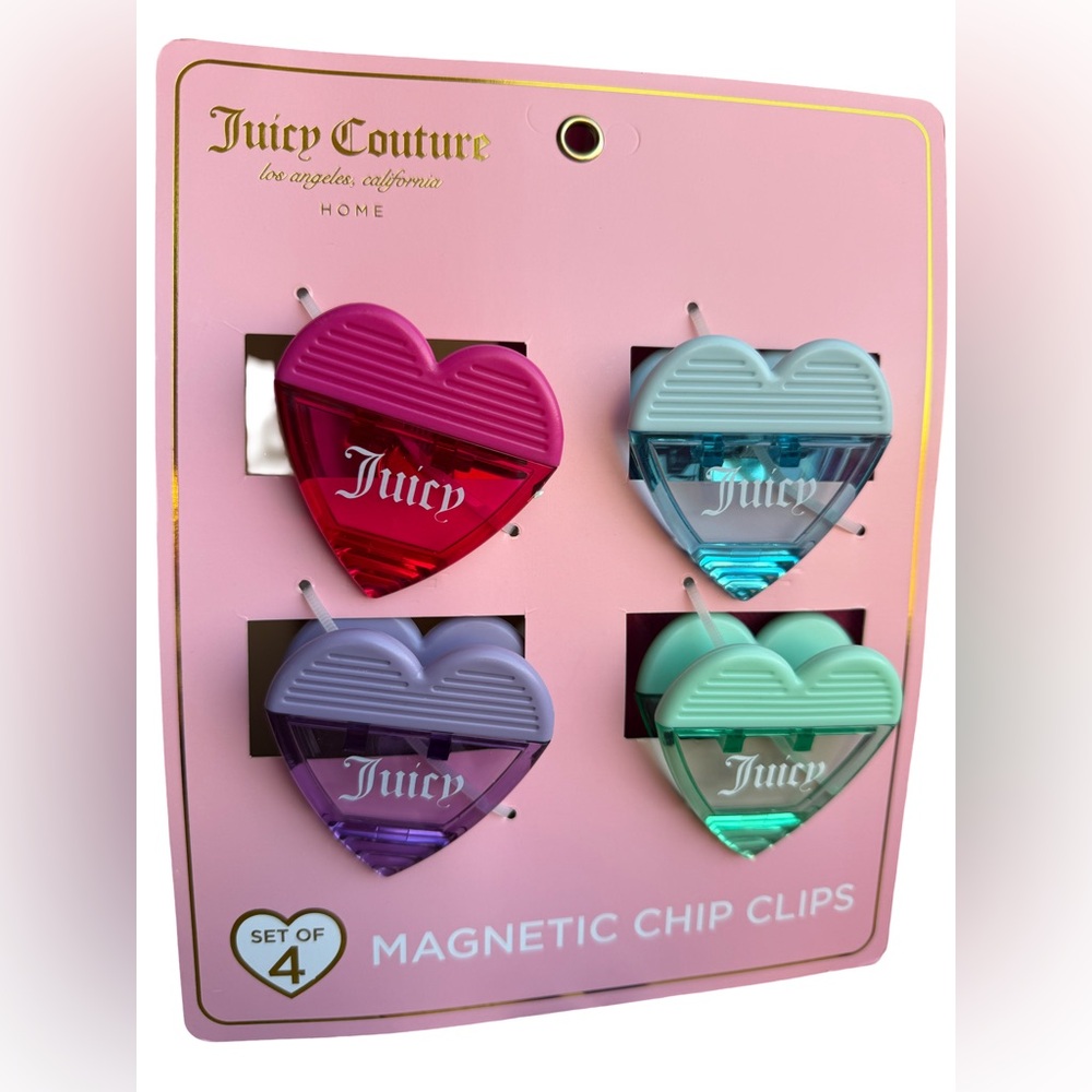 Juicy Couture NWT Heart Magnetic Fridge Clips Pink, Blue, Green & Purple (JC27)